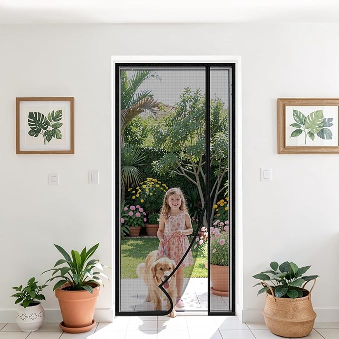 Magnetic Closure Screen Door, Reversible Mesh Door Screen Fits 36" x 82" Door, Heavy-Duty Magnetic Mesh Curtain for Sliding Door and French Door, Self-Sealing, Portable Patio Screen (38" x 83")