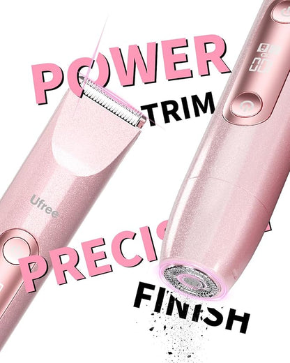 Ufree Bikini Trimmer Women Electric Razors Dual Head, Pubic Body Hair Trimmer Electric Shaver for Face, Legs, Arm, Rechargeable Lady Shaver Waterproof, Summer Grooming Kit