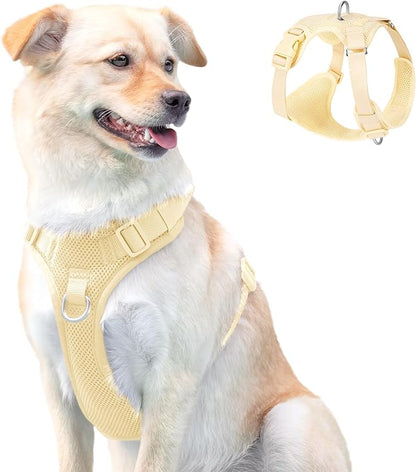 No Pull Dog Harness for Small Medium Large Dogs - Adjustable 2 Layer Mesh Dog Vest with Dual Clip, Escape Proof, Quick Release, Lightweight Breathable Mesh for Walking Hiking (Light Yellow,S)