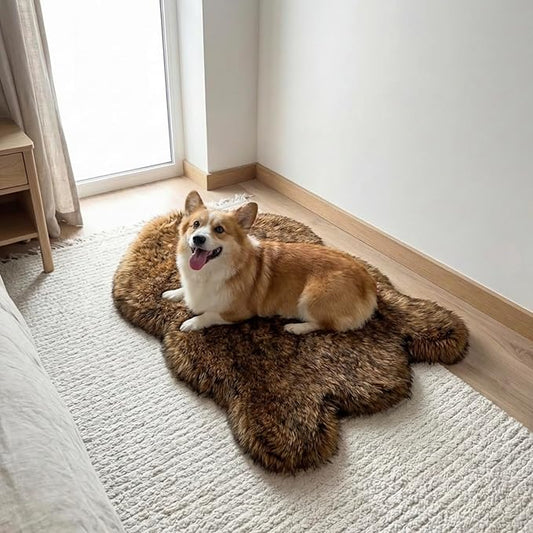 IHAPPYDOG Luxury Faux Fur Orthopedic Dog Bed, Memory Foam Dog Bed for Small, Medium, Large and XL Pets, Fluffy Pet Bed with Waterproof and Washable Cover (Brown, 40"x25")