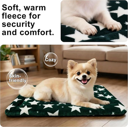 Dog Bed Mat – Soft & Comfortable Dog Kennel Pad for Crate – Durable Crate Bed & Mat for Dogs & Cats – Ideal for Crate, Kennel, and Home Use (Big&Little Stars Green, S(24"*18"*1.5"))