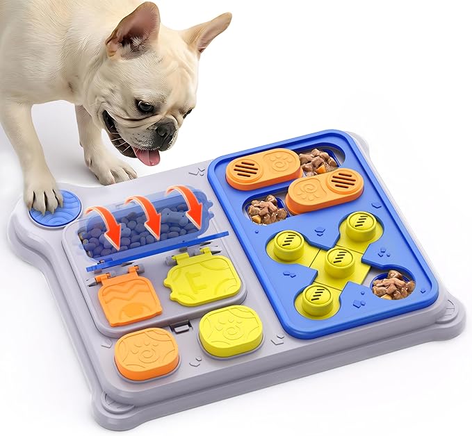 Dog Puzzle Toy Slow Feeder, Interactive Dog Toys for IQ Training & Mental Stimulation, ABS Easy Clean Detachable Tray Non-Slip Base, Enrichment Toys for Small Medium Dogs, Blue