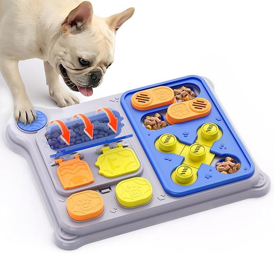 Dog Puzzle Toy Slow Feeder, Interactive Dog Toys for IQ Training & Mental Stimulation, ABS Easy Clean Detachable Tray Non-Slip Base, Enrichment Toys for Small Medium Dogs, Blue