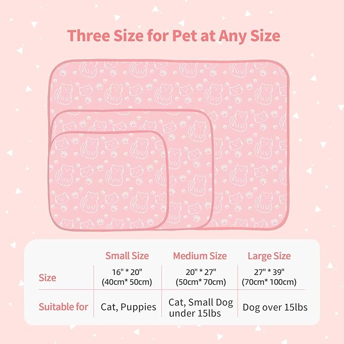 NWK Pack of 4 Pet Cooling Mat for Large Dogs -Q-Max>0.345 Ice Silk Cooling Mat for Dogs & Cats Portable & Washable Pet Cooling Blanket for Summer (4pcs, Pink Cat, 39'' X 27'' X 0.3'')
