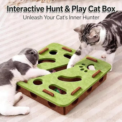 Interactive Cat Puzzle Toy, Cat Scratch Puzzle Enrichment Box with Bell, Felt Maze Box, Mental Stimulation Toy for Cats, Self Play Fun Exercise Hide Seek Moving Cat Toy for Bored Cats