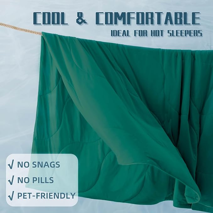 DOWNCOOL Cooling Comforter Queen Size, Green Cooling Blanket for Hot Sleeper, Lightweight & Breathable Blanket for Night Sweats,Dual-Side Cooling Summer Bedding,90"X90"