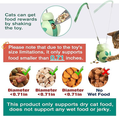Interactive Cat Treat Toys,Rolling Ball Shape with Teaser Wand on Top,Treat Dispense for Slow Feed and Healthy Diet,Funny Exercise,Safe Play Pet Toy Indoor for Bored Kittens&Adults Cats