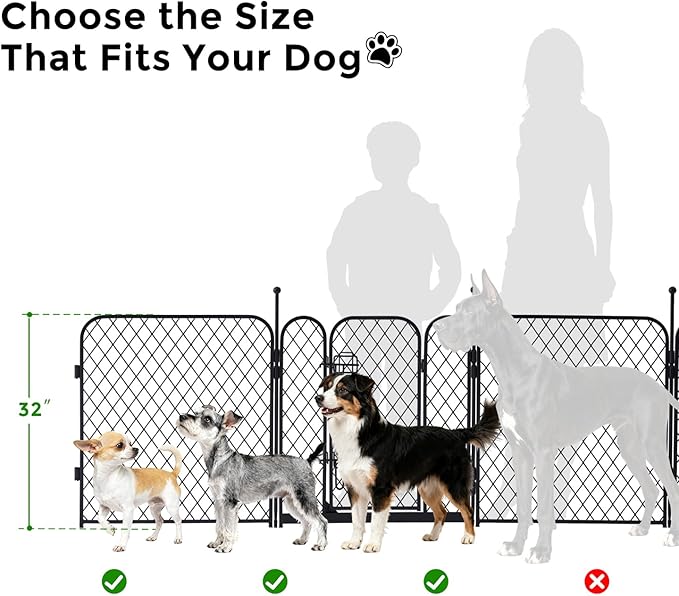 ZOMISIA Paw Safe Dog Playpen for Indoor, 32 Inch 8 Panels Anti-pinch Diamond Mesh Dog Fence for Small Medium Dogs, Metal Stable Dog Play Pen with Door, Portable Pet Playpen for Outdoor RV Camping Yard