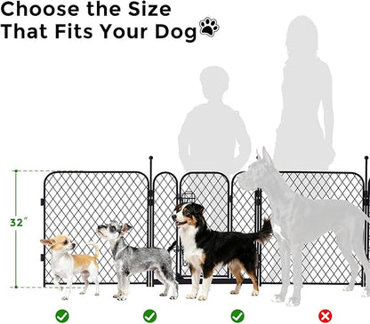 ZOMISIA Paw Safe Dog Playpen for Indoor, 32 Inch 8 Panels Anti-pinch Diamond Mesh Dog Fence for Small Medium Dogs, Metal Stable Dog Play Pen with Door, Portable Pet Playpen for Outdoor RV Camping Yard