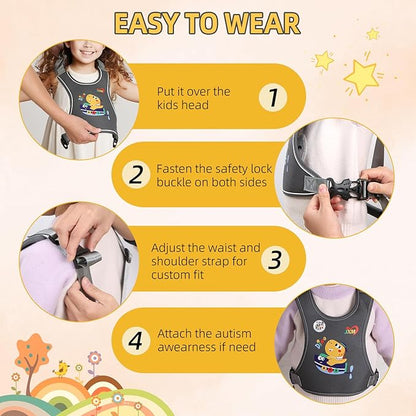 Safety Walking Harness for Kids 3-6, Anti-Elopement Vest Harness for Autism Special Needs ADHD, Reflective Leash with Grab Handle for Autistic, Active Children, Adjustable Tether for Travel and Crowds
