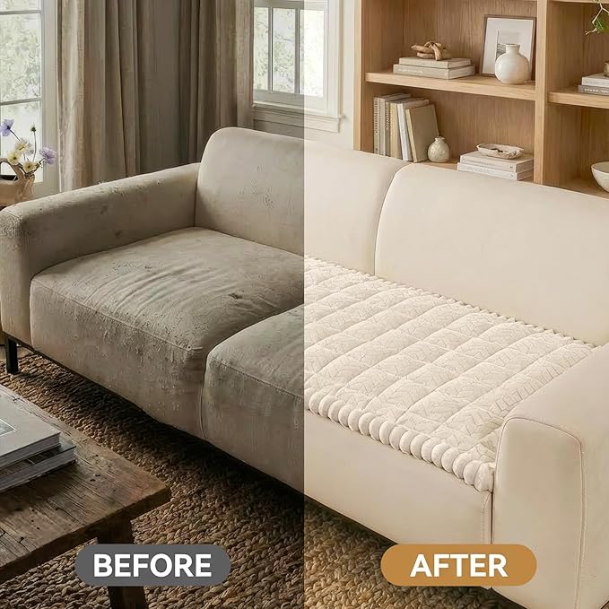 Smiry Non Slip Couch Covers for Dogs, Fuzzy Pet Couch Covers for 3 Cushion Sofa Pet Friendly, Soft Sofa Slipcovers Cushion Furniture Protector Washable (Beige, 27.6" x 82.7")