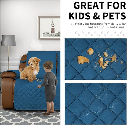 Easy-Going Recliner Sofa Cover, Reversible Couch Cover for 3 Seat Recliner, Split Sofa Cover for Each Seat, Furniture Protector with Elastic Straps for Dogs, Pets(3 Seater, Peacock Blue/Beige)