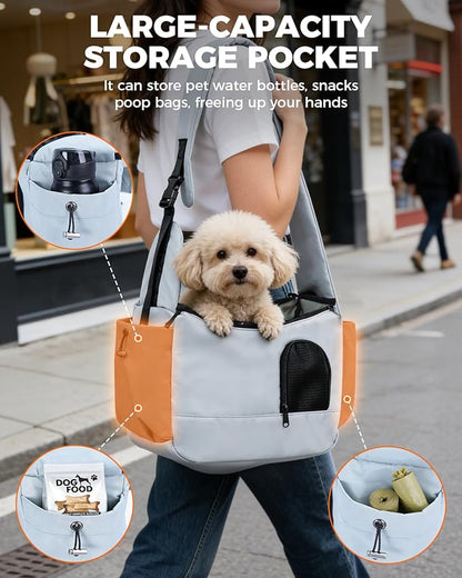 Pet Sling Carrier for Small Dogs Up to 7 lb, Stylish Versatile Soft Dog Sling Carrier with Widened Padded Adjustable Shoulder, Safety Buckle and Breathable Anti-Scratch Mesh for Travel, Grey