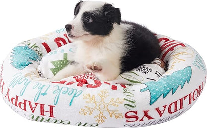 Levtex Home - Santa Claus Lane - 23in x 14in x 6in - Pet Bed - Christmas Sentiment and Santa - White, Red, Green, Teal, Black - 100% Polyester Velour