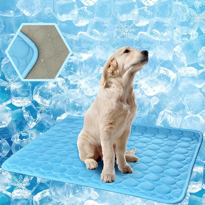 2026 Upgraded Washable Dog Cooling Mat Ice Silk Cooling Mat for Dogs Pet Self Cooling Pad Blanket Dog Cooling Pad (Q-Max>0.4) for Indoor & Outdoor Car Seats (Blue, 20x16 in)