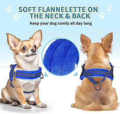 Lukovee No Pull Dog Harness and Leash Set, Soft Padded Small Dog Harness, Neck & Chest Adjustable Reflective Vest Puppy Harness with 4ft Lightweight Anti-Twist Dog Leash for Small Dogs (XXS, Blue)
