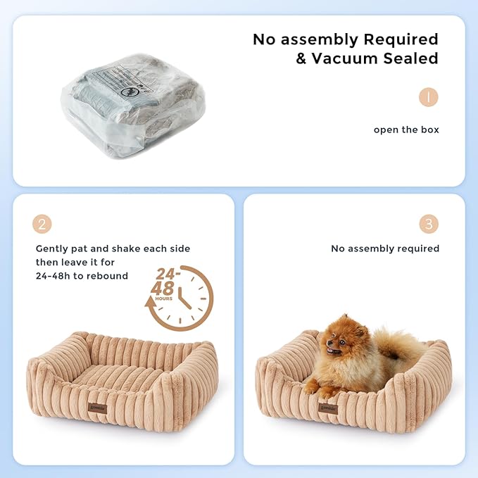 ZOMISIA Large Cat Beds - Orthopedic Dog Bed for Medium Dogs, Rectangle Pet Bed with Fluffy Removable Washable Cover, 25x21x9inches, Cream