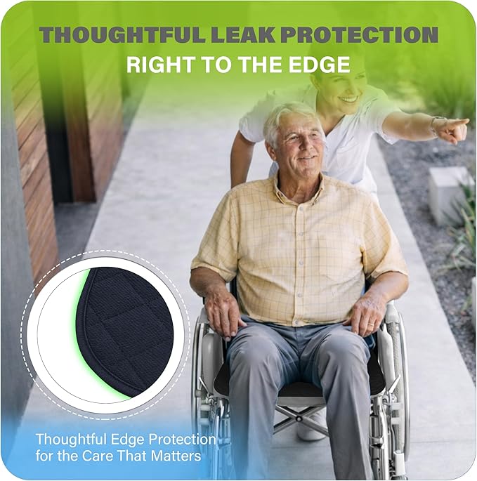 SPRING SEAON Waterproof Chair Pads for Adults & Elder, 22" x 21" Washable Reusable Incontinence Pads, Non-Slip Wheelchair Seat Cover for Bed, Car, Recliner & Protecting Patient Dignity, 2 Pack