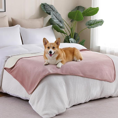 Waterproof Blanket 40"x60" for Adults, Reversible Waterproof Bed Cover for Dogs Cats Pets, Soft Leakproof Blanket for Bed Couch Sofa Furniture Protector, Dusty Pink/Off White