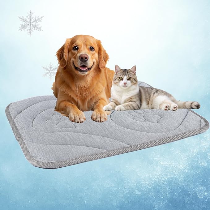 Dog Cooling Mat, Anti-Slip, Thick 3D Orthopedic Summer Pad for Dogs & Cats, Q-MAX > 0.5, Non-Toxic, Machine Washable, Chew-Resistant, Portable for Crate, Bed, Sofa, Car (Cool Grey, Medium)