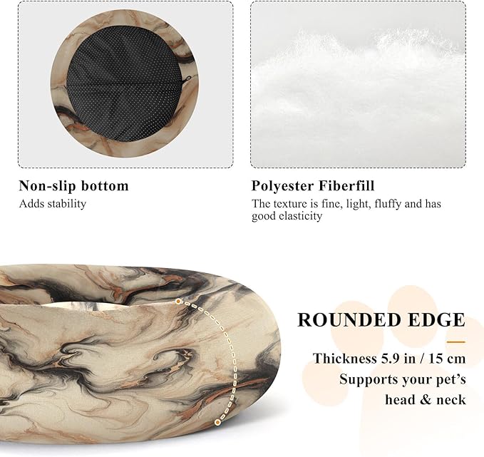 Dog Bed Ultra Soft Fluffy Comfortable Cat Bed, Champagne Gold Marble Washable Dog Beds Anti-Slip Round Pet Beds for Medium Dogs
