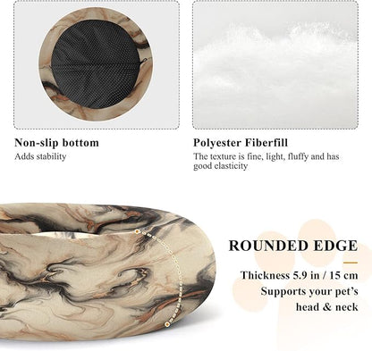 Dog Bed Ultra Soft Fluffy Comfortable Cat Bed Champagne Gold Marble Washable Dog Beds Anti-Slip Round Pet Bed - XS/S/M 3 Sizes