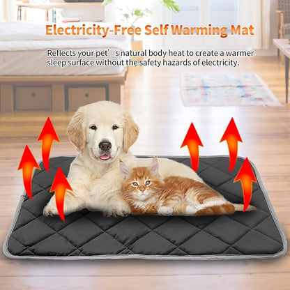 NWK Self Warming Thermal Pet Mat for Dogs and Cats, Body Heat Reflecting Cat Bed Mat, Washable, for Sofa & Crate & Kennel & Car Seat (Obsidian Black, Medium (28'' X 19'' X 0.4''))