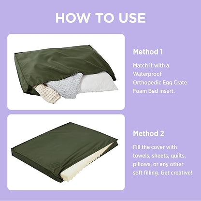 LE SURE Waterproof Dog Bed Cover Replacement Washable - Large Size for Pet Mat 36x27x3 Inches, Green