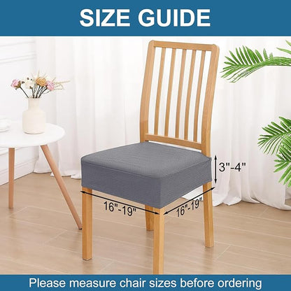 Smiry Waterproof Seat Covers for Dining Room Chairs Set of 8, Stretch Jacquard Removable Washable Chair Seat Slipcovers Protector, No Rear Covers, Grey