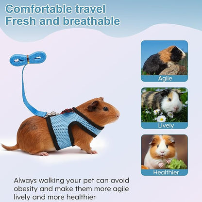Guinea Pig Harness and Leash，2packs Guinea Pig Clothes Baby Ferret Rats Hamster Soft Mesh Harness Leash for Decoration，Hamster Harness can be Adjusted to Any Size. (Blue + Orange)