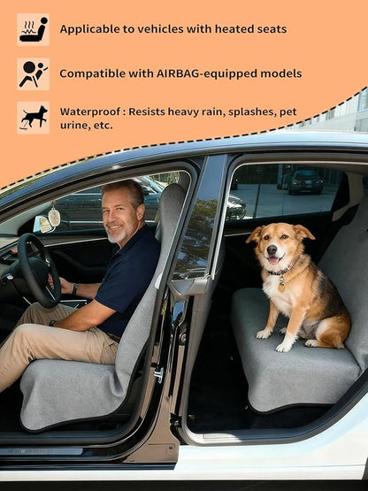 550g Heavy Duty Towel Car Seat Cover, Waterproof Sweat Protector for Post-Gym & Beach, Non-Slip Microfiber Bucket Seat Mat for Sedans SUV Minivans, Machine Washable (Gray, 1-Pack)
