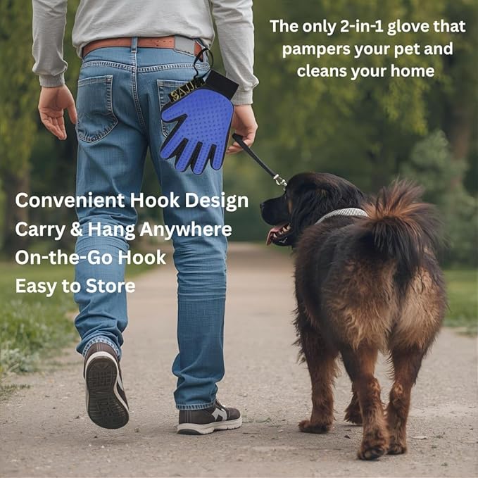 Gift for Pets, 2 Pieces of 2-in-1 double-sided pet grooming gloves gently lift loose fur from dogs, cats, and horses. Works on long or short hair and fabric. We gives back