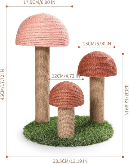 PowerKing Cat Scratching Post, Mushroom Claw Scratching Post for Cat, Natural Sisal Cat Scratchers with 3 Mushroom Pole, Cat Interactive Toys