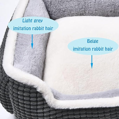 Luxury Square Grey Cat & Dog Bed - Soft Washable Animal Pet Beds with Anti-Slip & Water-Resistant Bottom, Perfect for Indoor Small Dogs & Cats, Kittens & Puppies