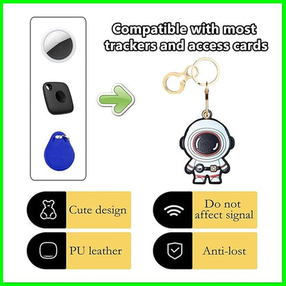 Leather Keychain Holder Case Compatible with AirTag,Cute Protective Cover with Keyring,Anti-Scratch Finder GPS Tracker Case for Wallet Keys,bag,pets,Backpack(Astronaut White)