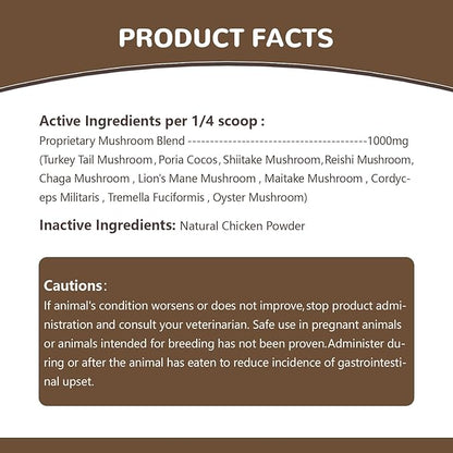 Turkey Tail Mushroom for Dogs, Organic 10 Mushroom Blend for Lipoma Lumps and Bumps, Probiotic Mushroom Powder with 50% β-Glucan for Dogs & Cats, Joint Gut Immune Skin Support - 36g