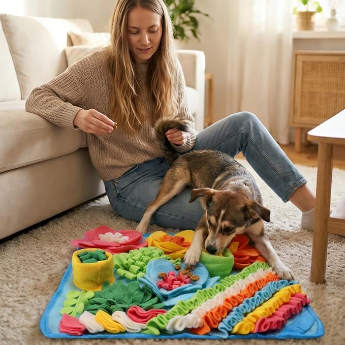 ORIA Snuffle Mat for Dogs, 15.4 x 15.4'' Slow Feeder Mat for Mental Stimulation, Foraging Training & Anxiety Relief, Interactive Puzzle Toy, Pet Foraging Mat for Small Dogs, Puppies, Cats, Rabbits