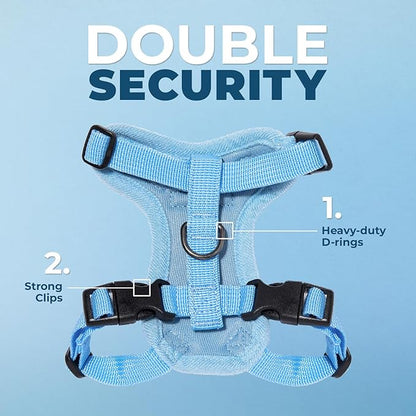 Voyager Escape-Proof Step-in Lock Cat Harness & 5ft Neoprene-Handle Leash Set All-Weather Mesh with Reflective Stitching for Small to Large Cats by Best Pet Supplies, Baby Blue, XXS