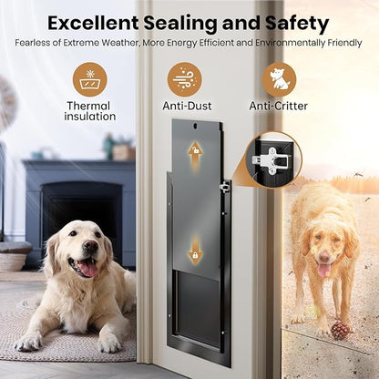 Cat Door for Door, All Aluminum Frame, Small Pet Door for Interior and Exterior, Heavy Duty Doggy Door, Double Magnetic Flaps, Thermal Tnsulation, Energy Efficient, Sliding Lock Panel(Pets Up to 22Lb)