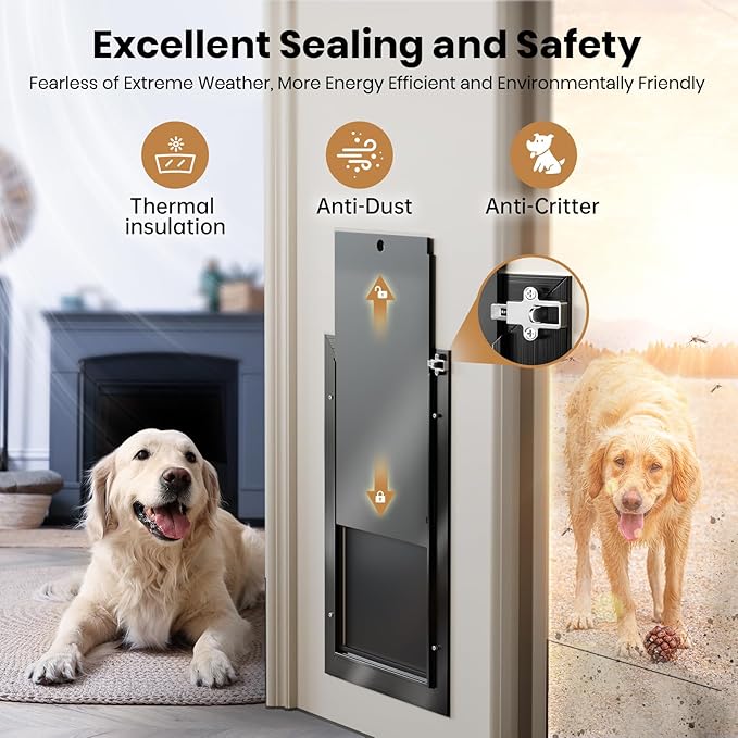 Dog Door for Door, Doggy Door Doggie Door, Medium Dog Door All Aluminum Black, Heavy Duty Pet Door, Double Magnetic Flaps, Thermal Tnsulation, Energy Efficient, Sliding Lock Panel (Pets Up to 45Lb)