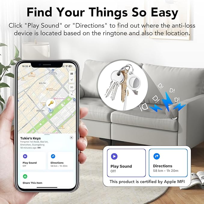 2026 New [Apple MFi Certified] (iOS Only) Tracker Tags-4 Pack, Bluetooth Tracker for Apple Find My, Replaceable Battery, Key Finder and Item Locator Smart Tag for Keys, Bags, Luggage, etc (White)
