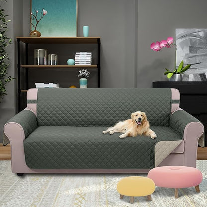 U-NICE HOME Reversible Sofa Cover Couch Cover for Dogs with Elastic Straps Water Resistant Furniture Protector for Pets for 3 Cushion Couch (Sofa, Grey/Beige)