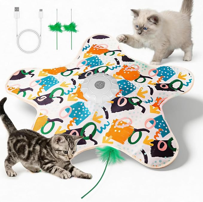 Cat Toy, Interactive Cat Toy, Cat Toys Interactive, Rechargeable Hide And Seek Automatic Kitten Toy With 2 Replaceable Wands, 3 Modes, 10-Min Auto-Sleep & Realistic Mouse Sounds For Indoor Cats
