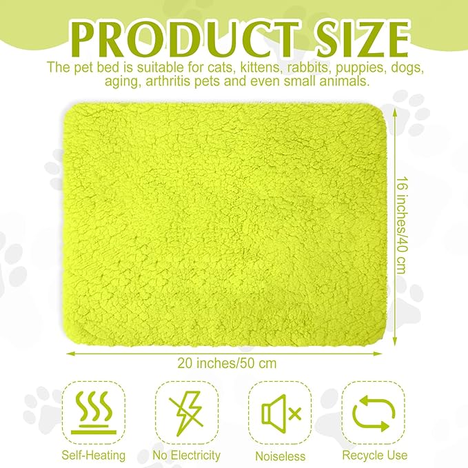 Drydiet 4 Pack Self Warming Cat Pads Self Heating Cat Mat Washable Homeless Dogs Thermal Pads Kennel Pad Reflects Body Heat Warm Crate Bed Mat for Indoor Outdoor Pet(Fluorescent Green,16 x 20 Inch)