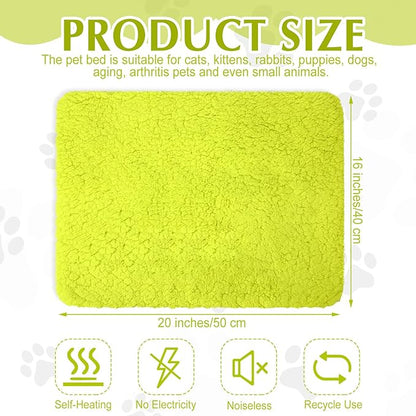 Drydiet 4 Pack Self Warming Cat Pads Self Heating Cat Mat Washable Homeless Dogs Thermal Pads Kennel Pad Reflects Body Heat Warm Crate Bed Mat for Indoor Outdoor Pet(Fluorescent Green,16 x 20 Inch)