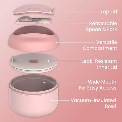 Bentgo Bowl - Insulated Leak-Resistant Bowl with Snack Compartment, Collapsible Utensils and Improved Easy-Grip Design for On-the-Go - Holds Soup, Rice, Cereal & More - BPA-Free, 21.2 oz (Blush)