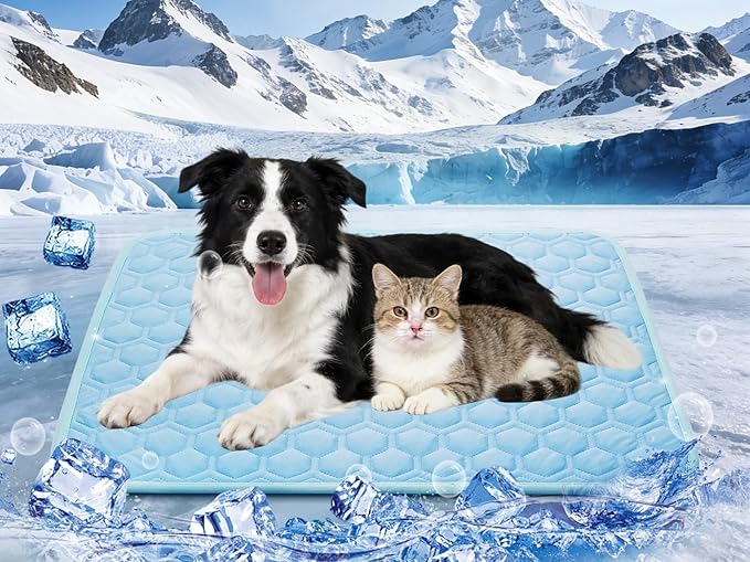 Cooling Mat for Large Dogs, Thick Breathable Dog Cooling Mat Q-MAX>0.45, Cooling Bed Chill Cool Fiber & Non-Slip Bottom Cold Crate Pad Kennel Bed for Dog Puppy and Cat, Non-Toxic, Foldable & Washable