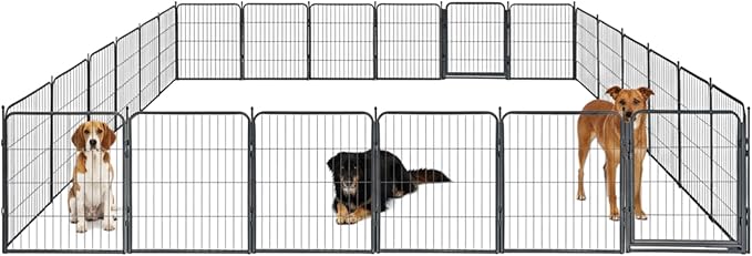 Indoor Dog Playpen - 32 inch, 24 Panels for Small and Puppy Size Dogs - Heavy Duty Metal Portable Pet Fence with Black Anti-Rust Coating - Play Pen w/Extra Wide Gate