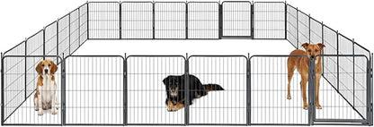 Outdoor Dog Playpen - 32 inch, 24 Panels for Small and Medium Size Dogs - Heavy Duty Metal Pet Fence with Black Anti-Rust Coating - Portable Exercise Play Pen for RV, Camping, and Yard