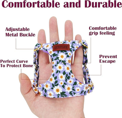 No Pull Dog Harness Adjustable Small Dog Harness and Leash Set, Lightweight and Soft Dog Harness No Choke Escape Proof Pet Harness Vest (Purple Daisy, XS)